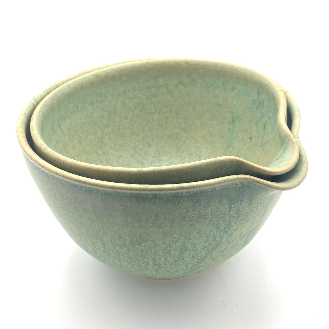 Handmade Ceramic Pouring Bowls – Set of Two in Earthy Glazes image 1